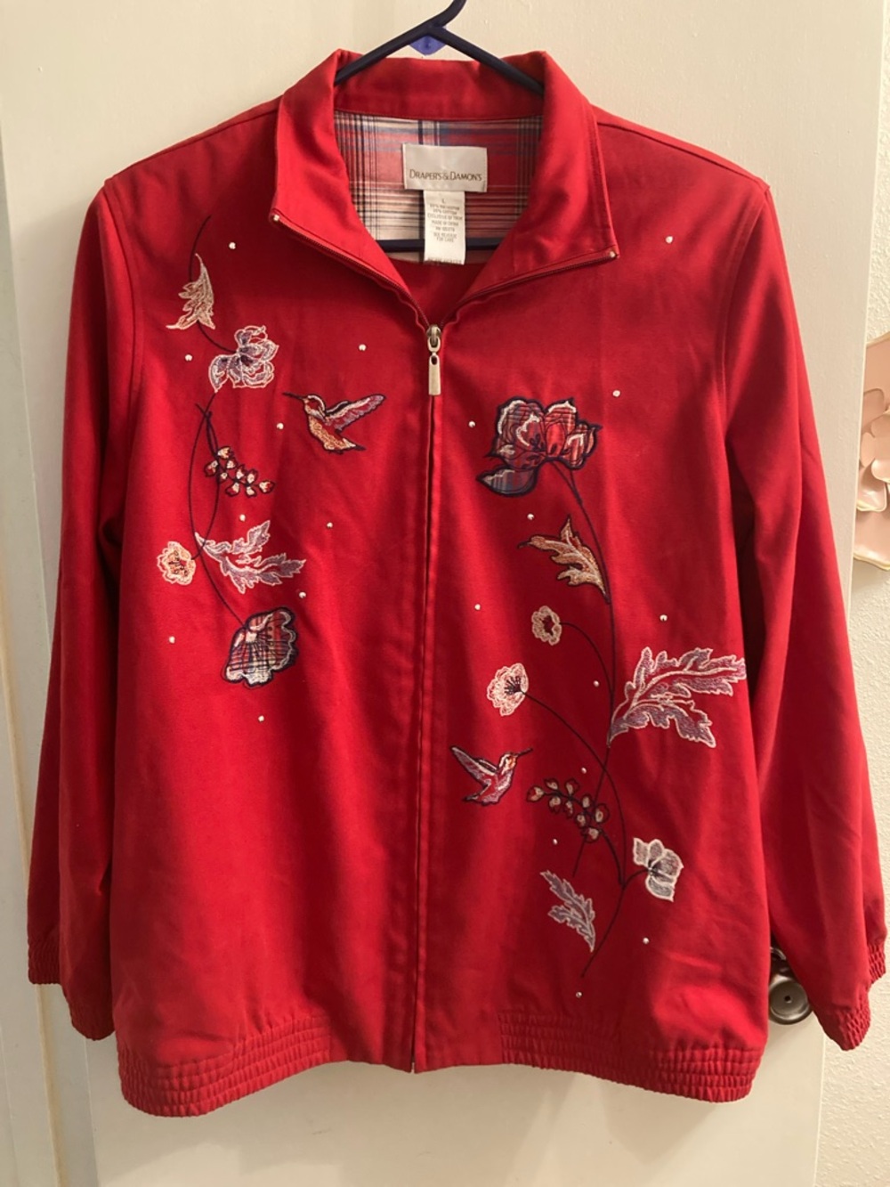Red Embroidered Zip-Front Jacket